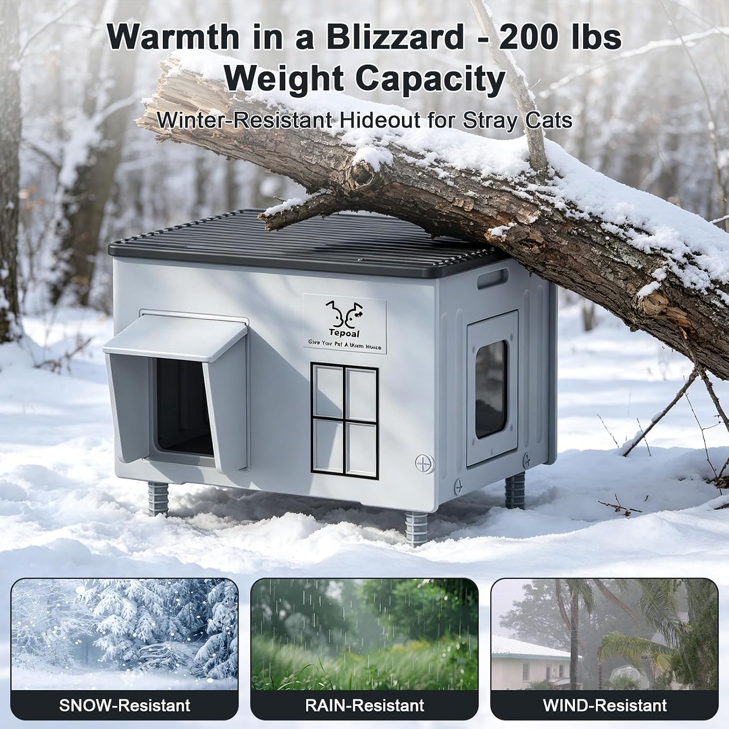 Detalle 1 de Lxheir PL3560C Heated Outdoor Cat House with Heating Pad and Dual Exits