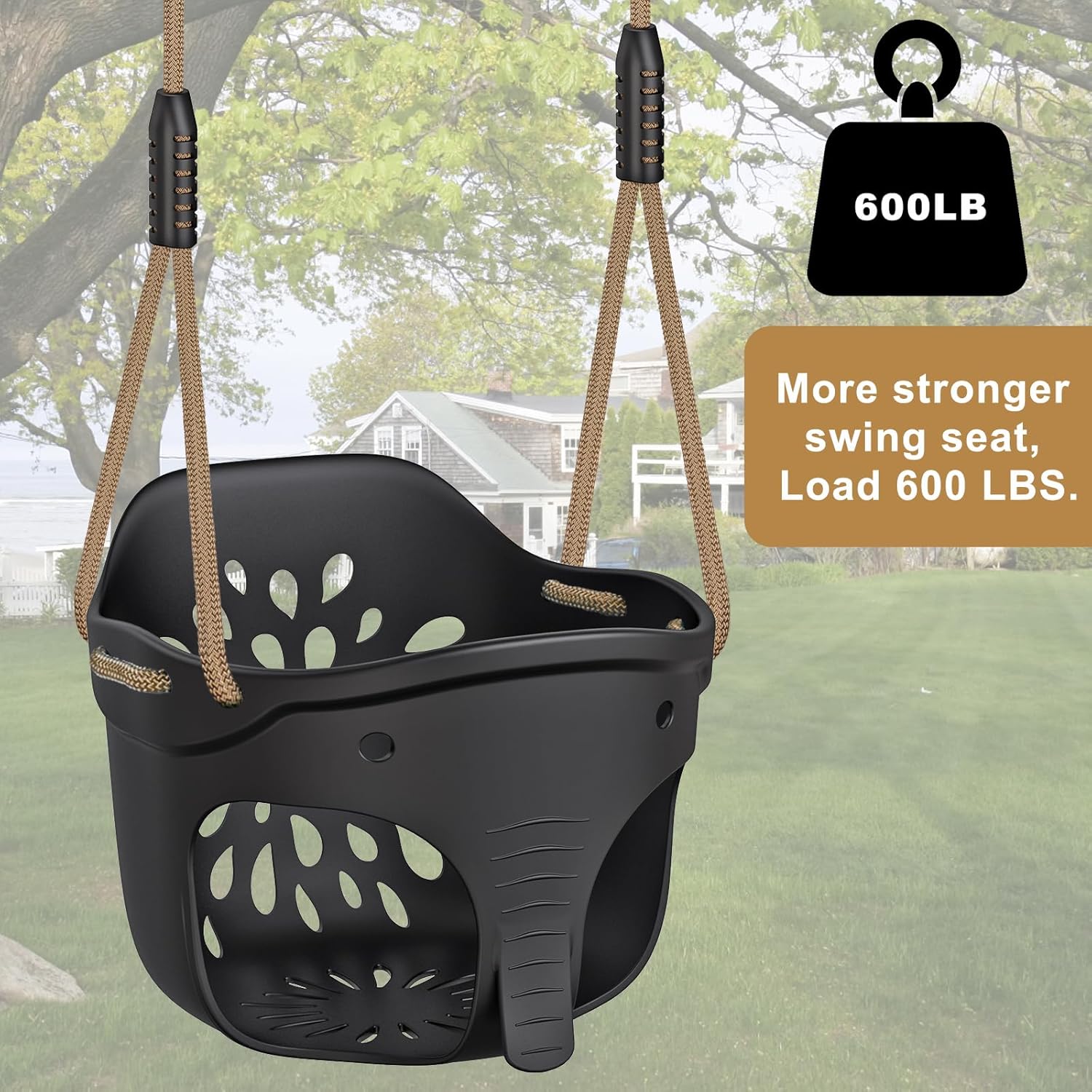 Detalle de Dolibest Swing Seat Kids Soft Plastic Bucket Swing (Black Elephant) with High Back & Adjustable 130–200cm Rope
