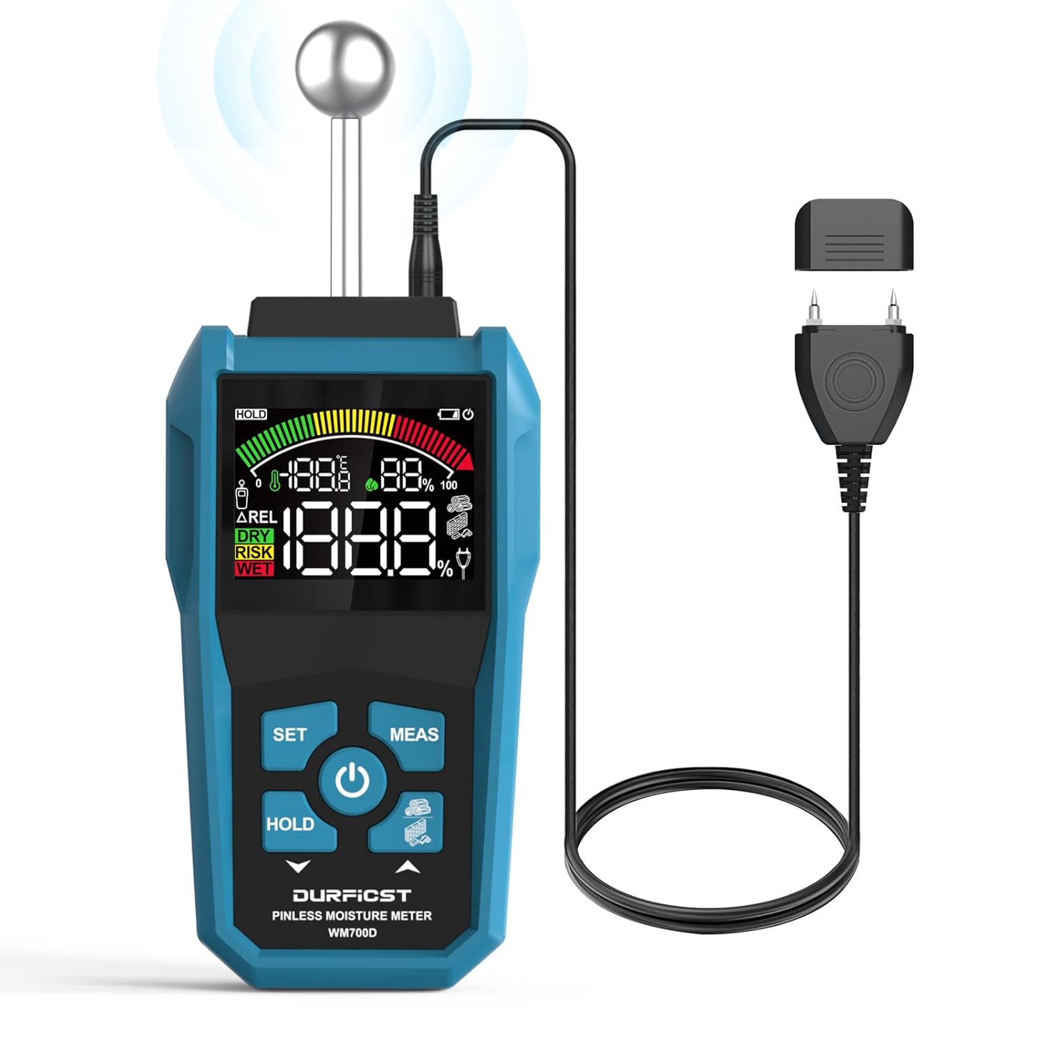 DURFICST Feuchtigkeitsmessgerät Wand Pin&Pinless mit Farb-LCD und akustischem Alarm (20–40 mm)