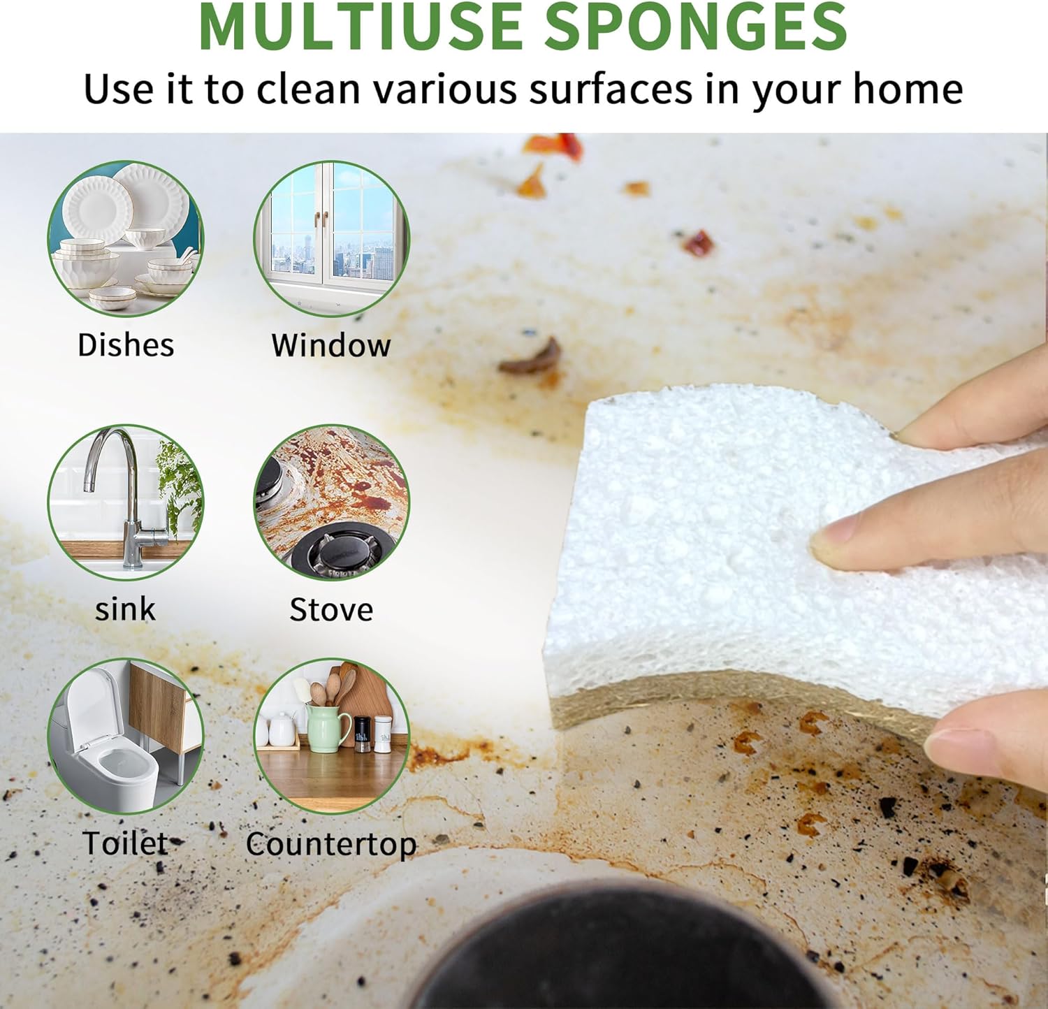 Thumbnail 5 de KICKLEEN 9 Pack Biodegradable Kitchen Sponge: Compostable Cellulose + Coconut Scrubber