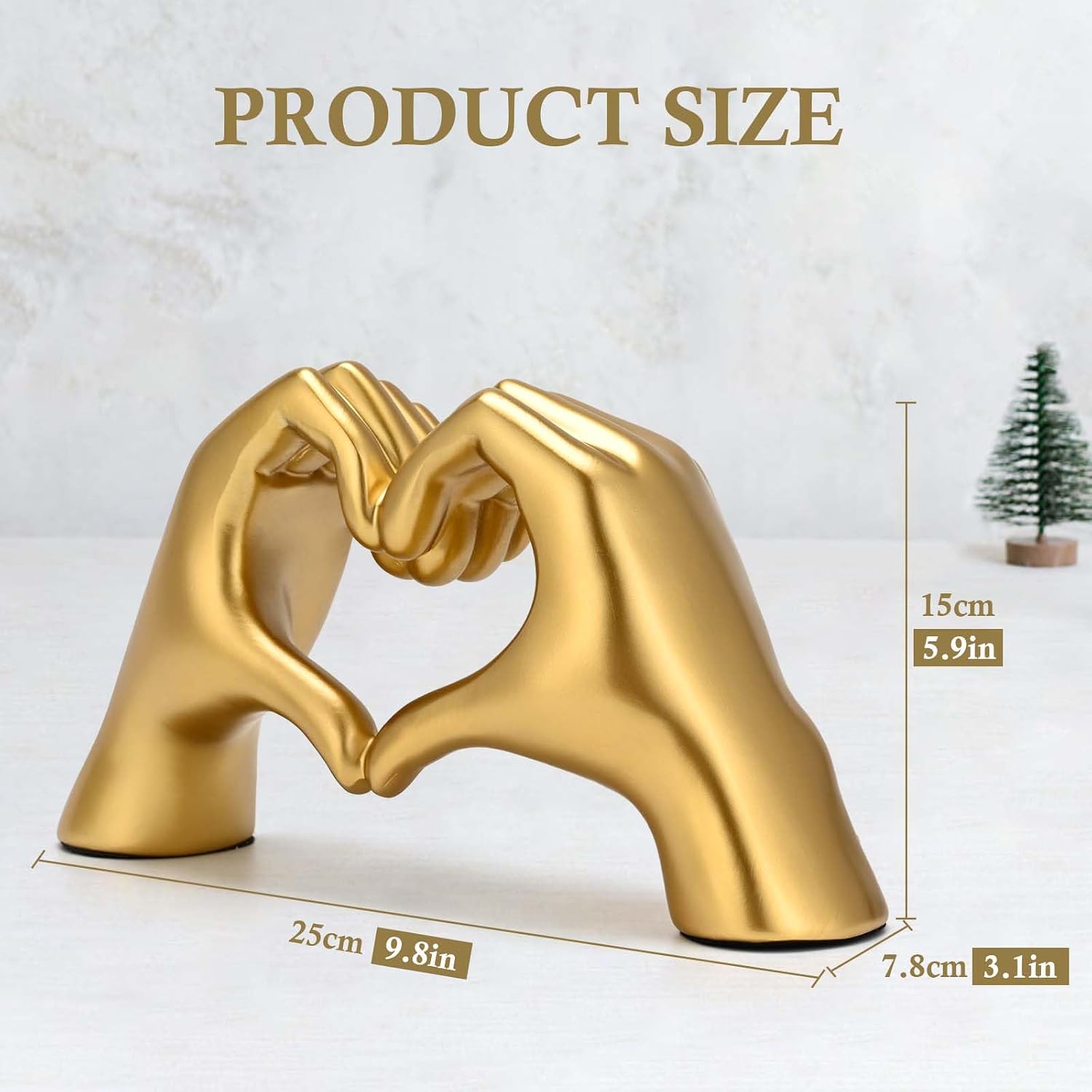 Detalle 2 de Heart Hands Sculpture Gold Resin 1 Piece Home Decor 🏺