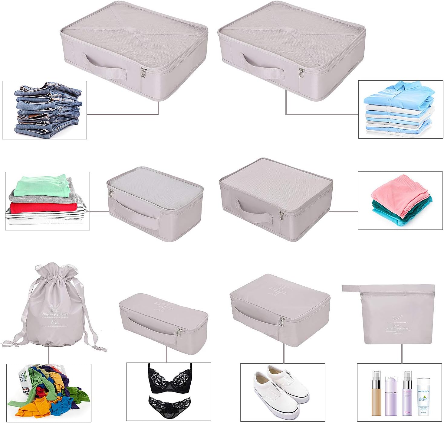 Thumbnail 3 de BETLLEMORY Packing Cubes 8-piece travel organiser set
