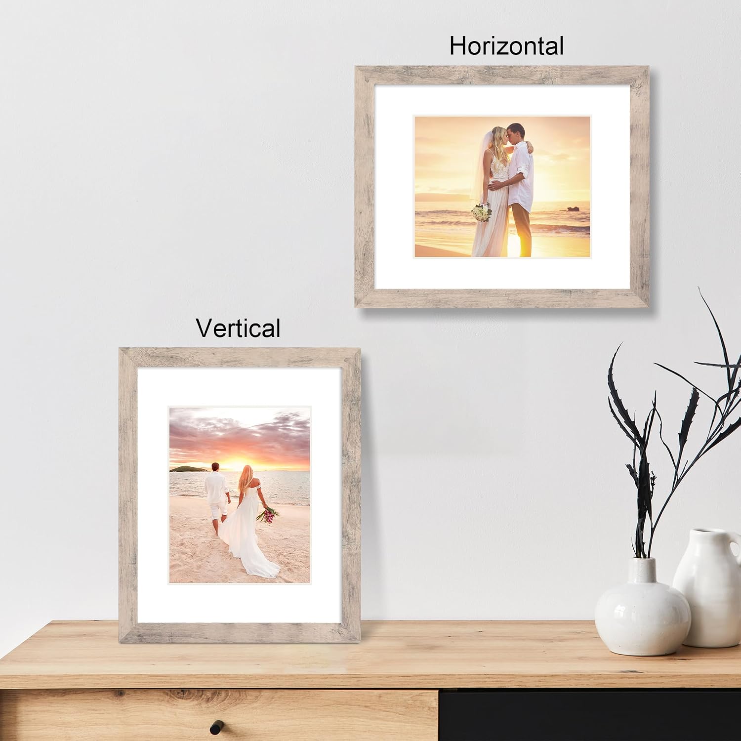 Detalle de iRahmen 11x14 Picture Frame Set of 4 with Tempered Glass (Smoke Gray, Rustic Wood Look)