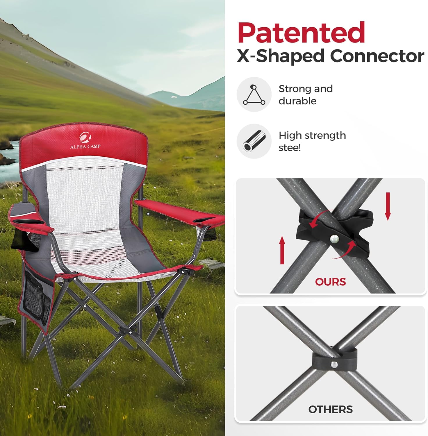 Detalle de ALPHA CAMP Camping Chairs Set of 2: Breathable, Heavy-Duty Folding Chairs for Adults