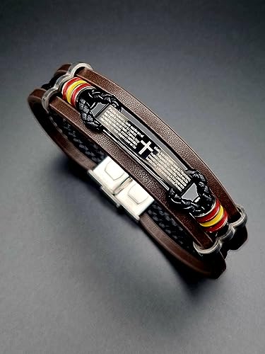 Detalle de HOGALTHY pulsera España para hombre de cuero y acero inoxidable (21 cm) con cierre de seguridad