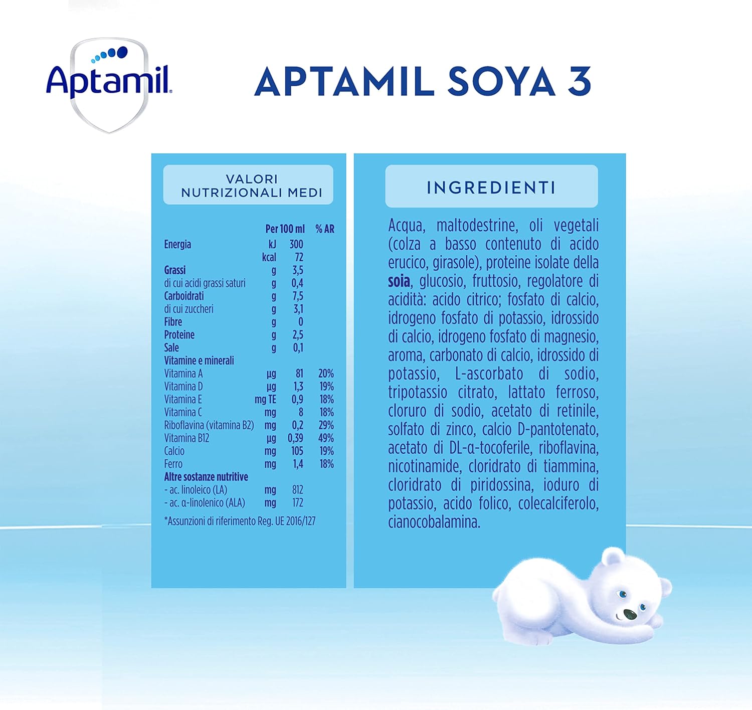 Detalle de APTAMIL Soya 3 - Alimento liquido senza lattosio per bambini (6 L) a base di proteine isolate di soia