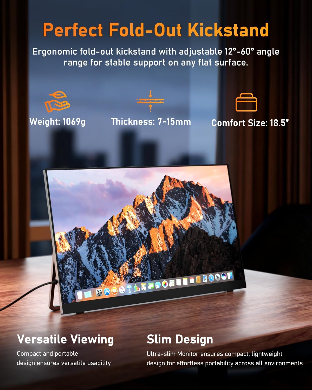 Detalle de Yodoit tragbarer Monitor 18,5 Zoll – 100 Hz, FHD IPS, USB-C, HDR, Lautsprecher, kompatibel mit PC, MacBook und Xbox