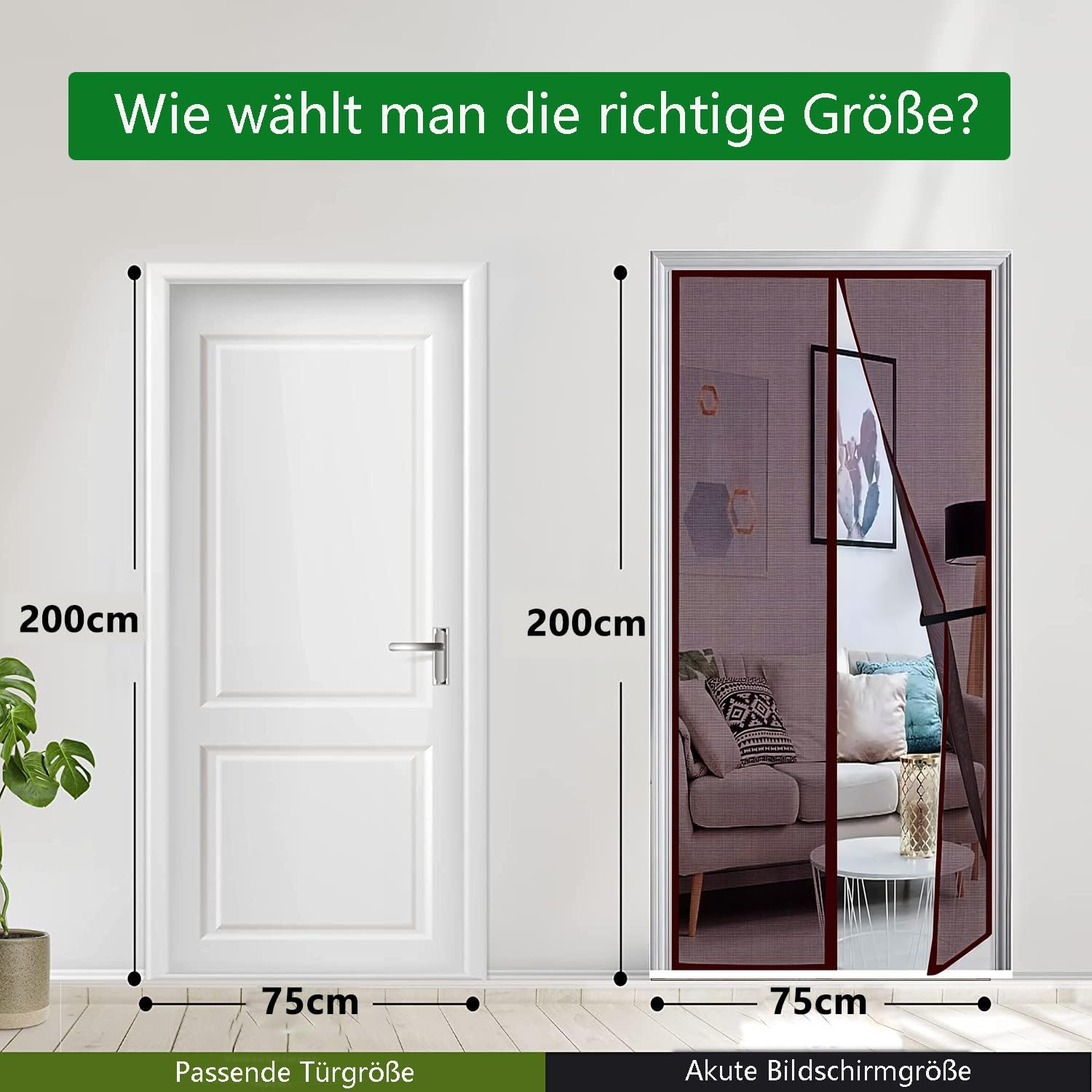 Thumbnail 1 de Panngu Magnetisches Fliegengitter für Balkontür 75x200 cm (braun) – ohne Bohren