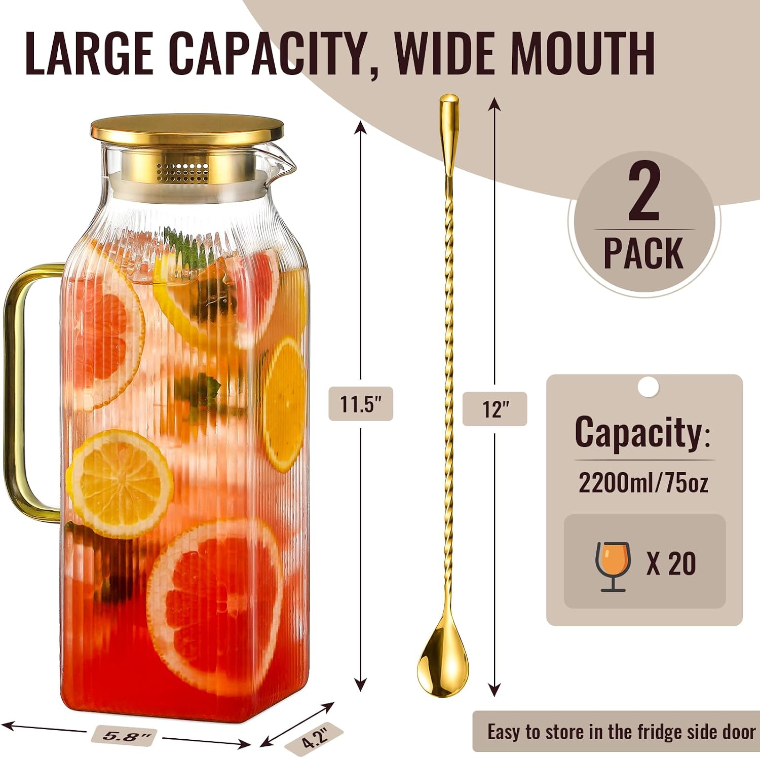 Detalle de Snuvid Square Glass Pitcher 68 oz
