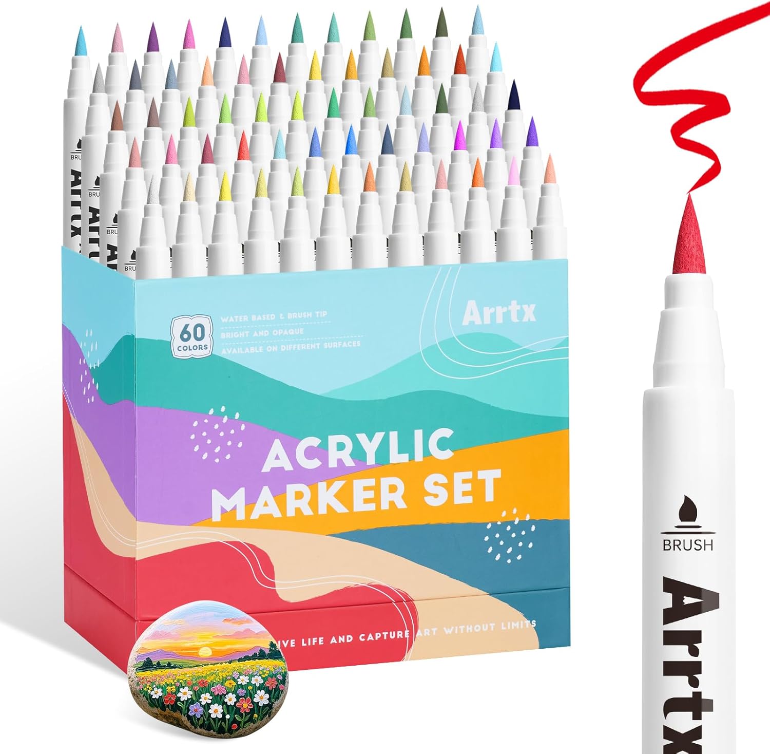 Detalle de Arrtx 60 Farben Acrylstifte – Acrylmarker wasserfest für Steine, Holz, Leinwand & DIY