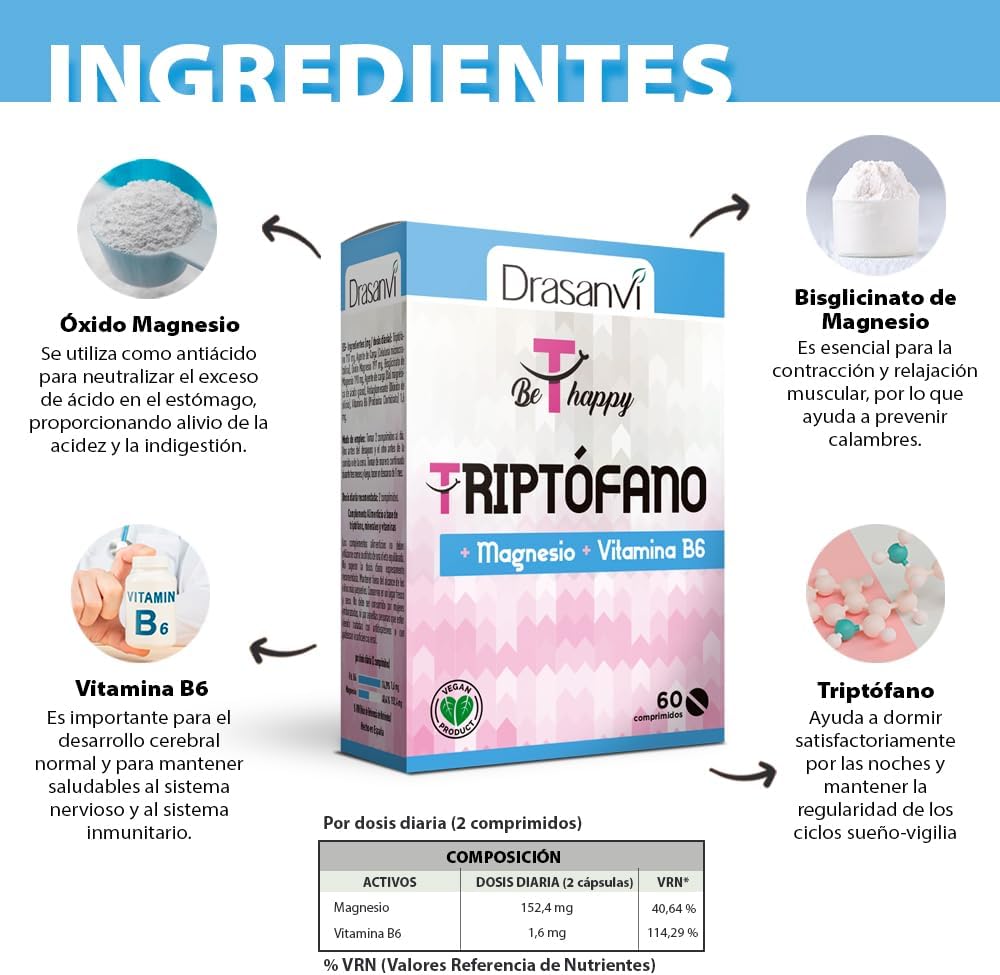 Detalle 2 de DRASANVI TRIPTOFANO 60 comprimidos 60 uds