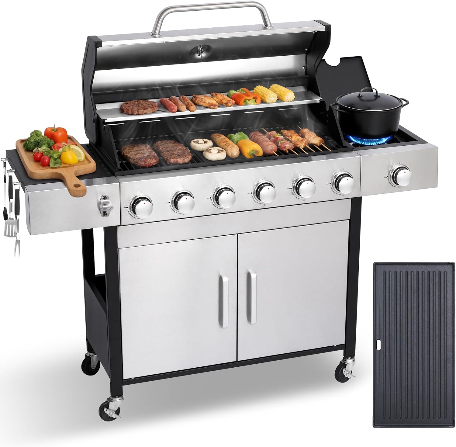 Detalle de LMNOCHM Propane Grill and Griddle Combo, 6-Burner