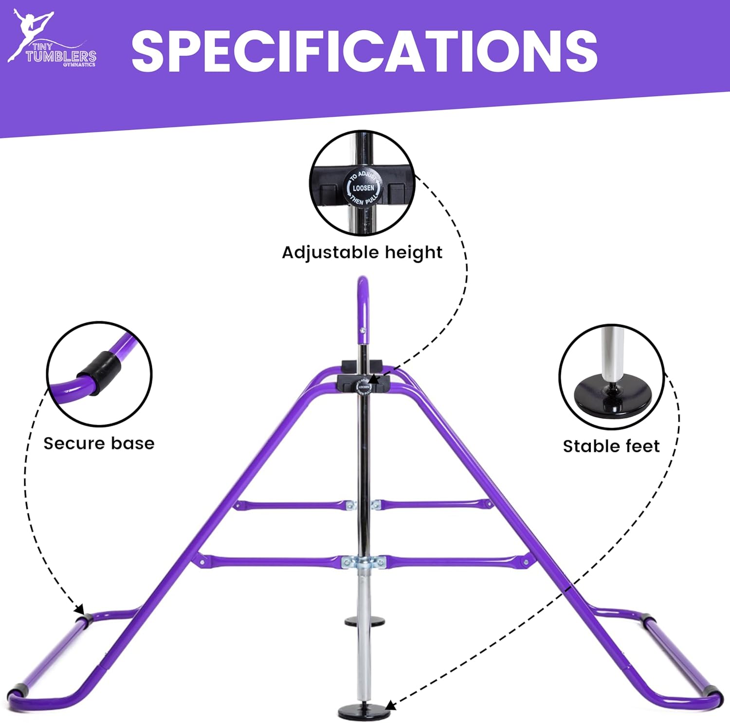 Detalle de TINY TUMBLERS Gymnastics Bar with Rings and Hand Grips – Adjustable Home Bar for Kids