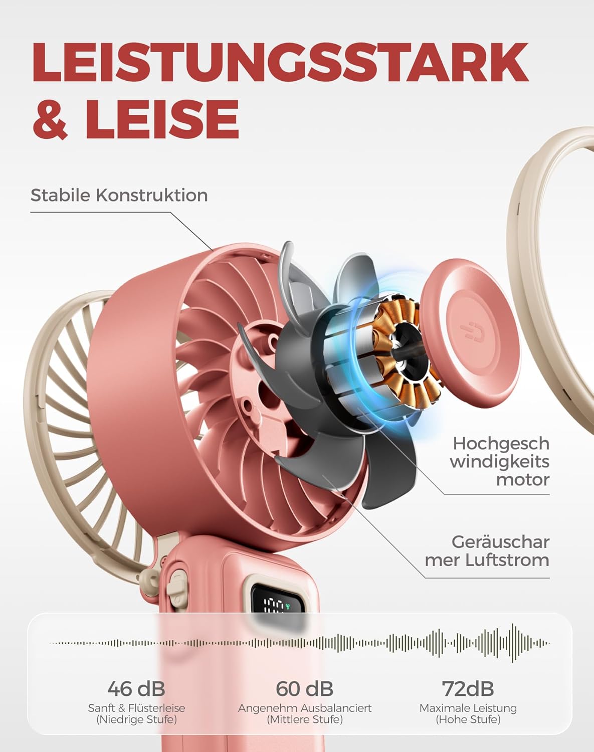 Thumbnail 3 de Diveblues Handventilator – Tragbarer Turbo-Ventilator mit 100 Stufen, 7,4 m/s Luftstrom und 180° Klappdesign