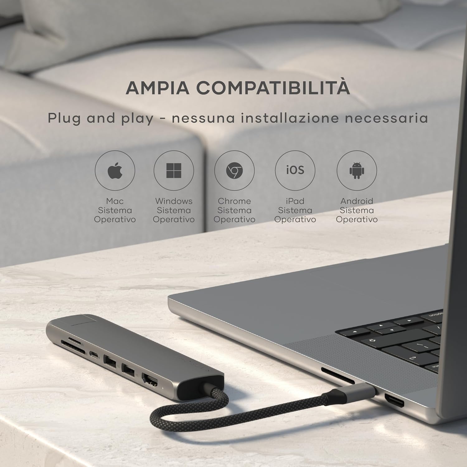 Thumbnail 6 de SATECHI 7 in 1 Hub USB-C Slim Plus con Ethernet, HDMI 4K@60Hz e ricarica PD 100W (grigio)