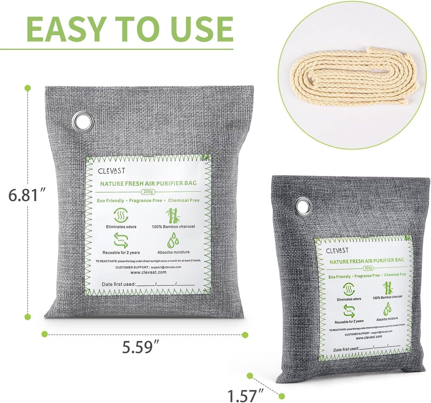 Detalle de Clevast 4 Sac de Purification d'Air Bambou Charbon – Déodorant et Déshumidifiant