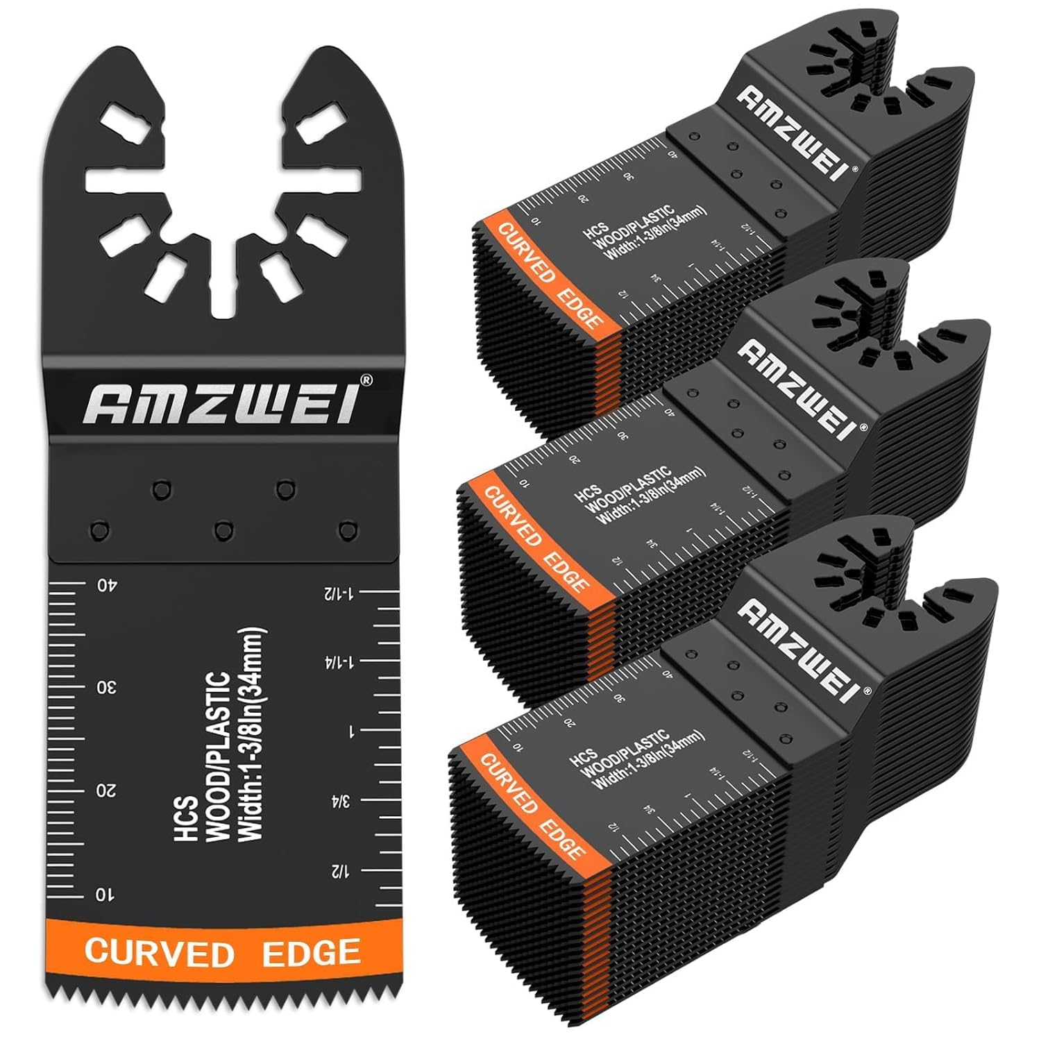 Detalle de AMZWEI 54-Piece Oscillating Tool Blade Set, Curved Edge, High-Carbon Steel