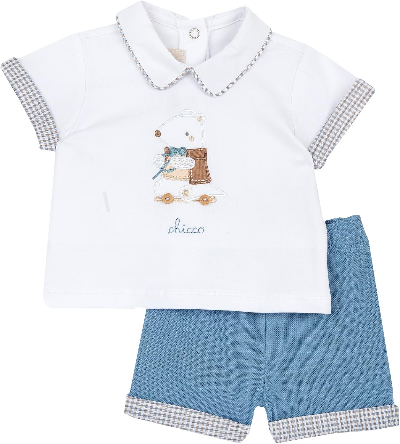 Detalle de Ensemble bébé Chicco avec T-shirt et Short Élégants – coton, ouverture dos et motif raton laveur