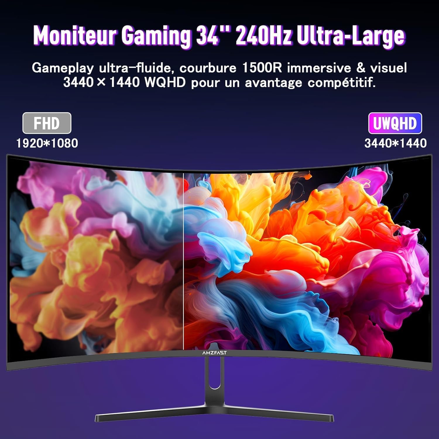 Thumbnail 6 de Amzfast AMZG34C5QPro – Écran PC gamer incurvé 34" 240 Hz UWQHD 3440×1440 (21:9)