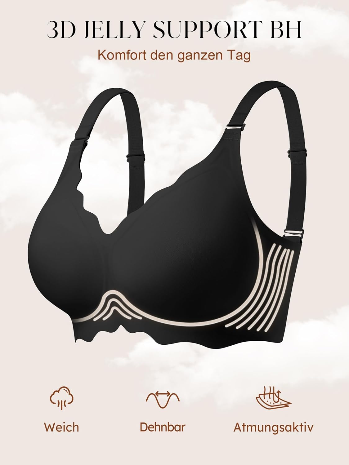 Detalle de SHARICCA Glatter Bügelloser BH Damen – Tiefen V-Ausschnitt, Push Up Bralette, Soft & Bequem