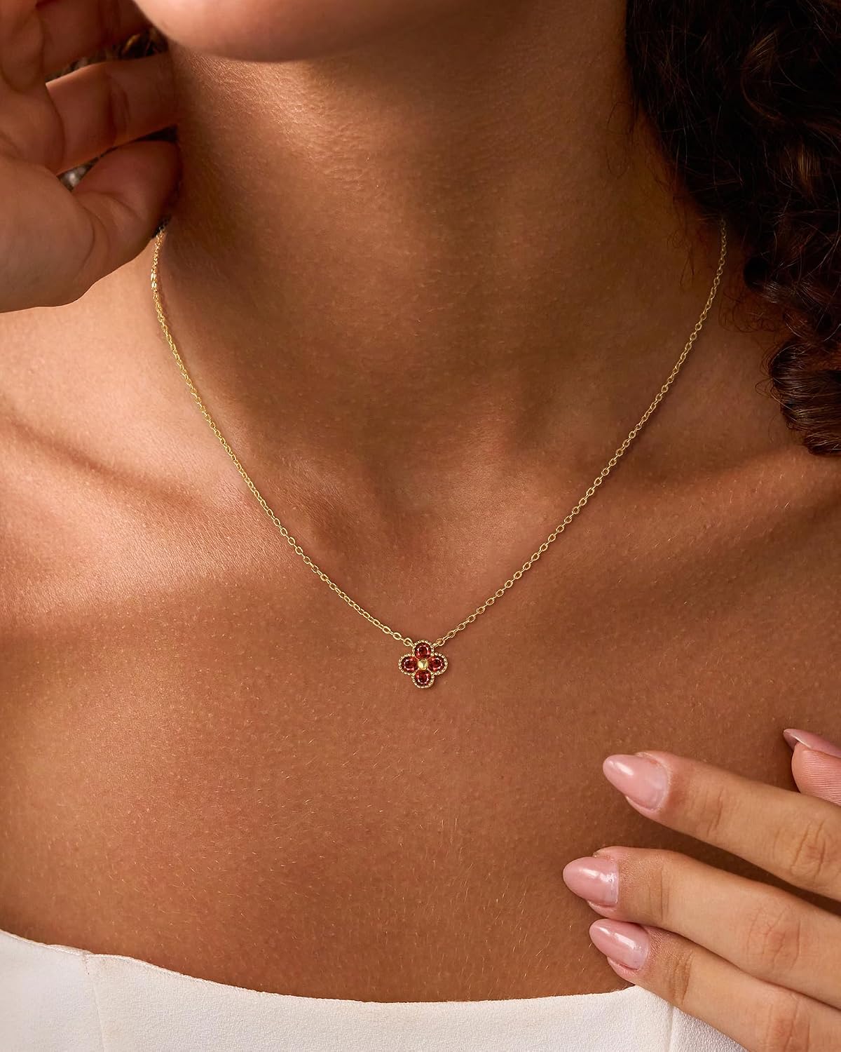 Thumbnail 6 de FUN EIA Kette Gold Damen mit Geburtsstein Anhänger – verstellbare 18K Vergoldete Kleeblatt Halskette
