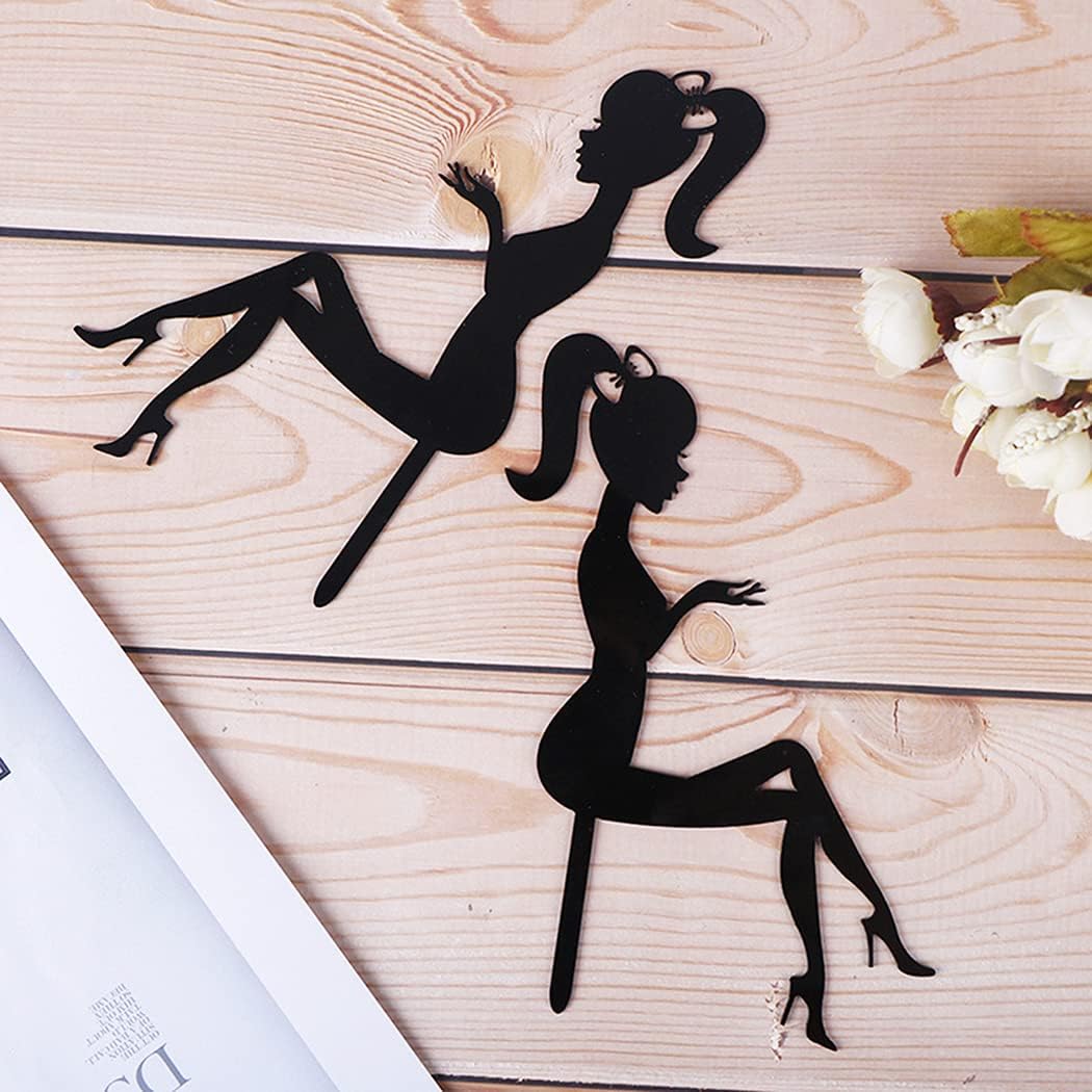 Detalle de Aabellay 12Pcs Happy Birthday Cake Topper – Lady Silhouette High Heels Acrylic Party Decor