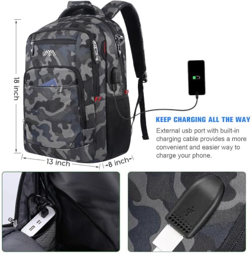 Detalle de YAMTION Men's Laptop Backpack 15.6 Inch: USB Charging Daypack for Work, Travel and School