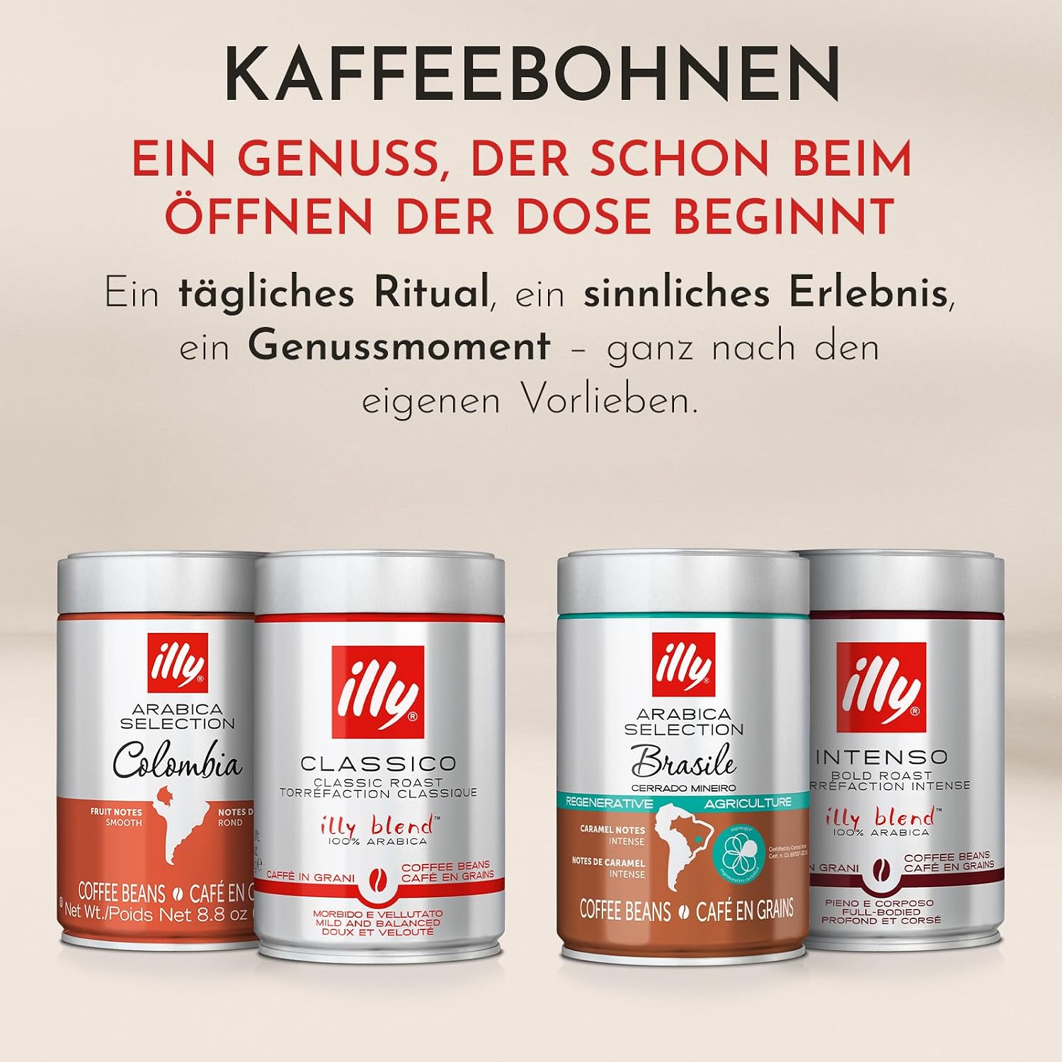 Detalle de illy Kaffeebohnen Zum Mahlen CLASSICO – 500 g, 100% Arabica, Noten von Orangenblüten und Jasmin