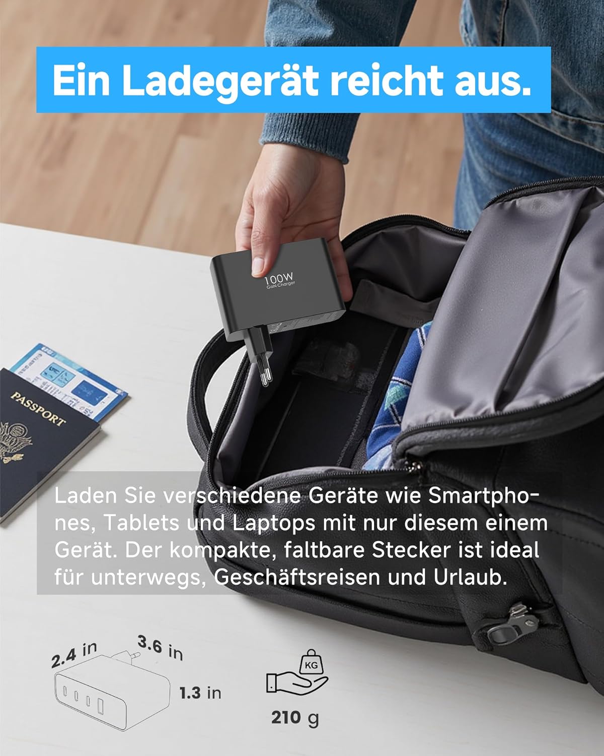 Thumbnail 5 de 100W USB-C Ladegerät mit 4 Ports, LED-Display (GaN, PD/PPS) – Schwarz