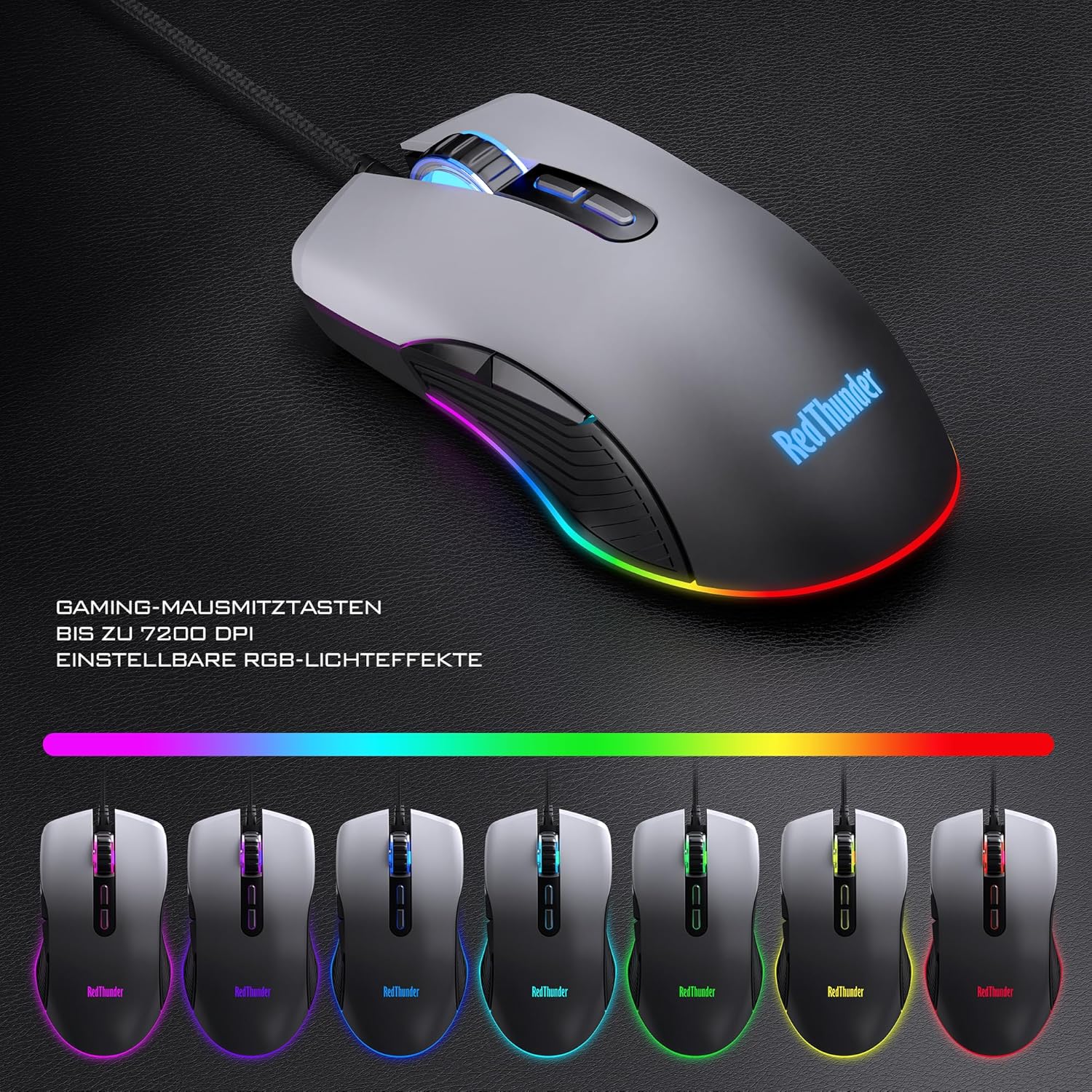 Detalle de RedThunder K10 Gaming Tastatur & Maus Set (QWERTZ, 26KRO, RGB) inkl. weicher Leder-Handballenauflage