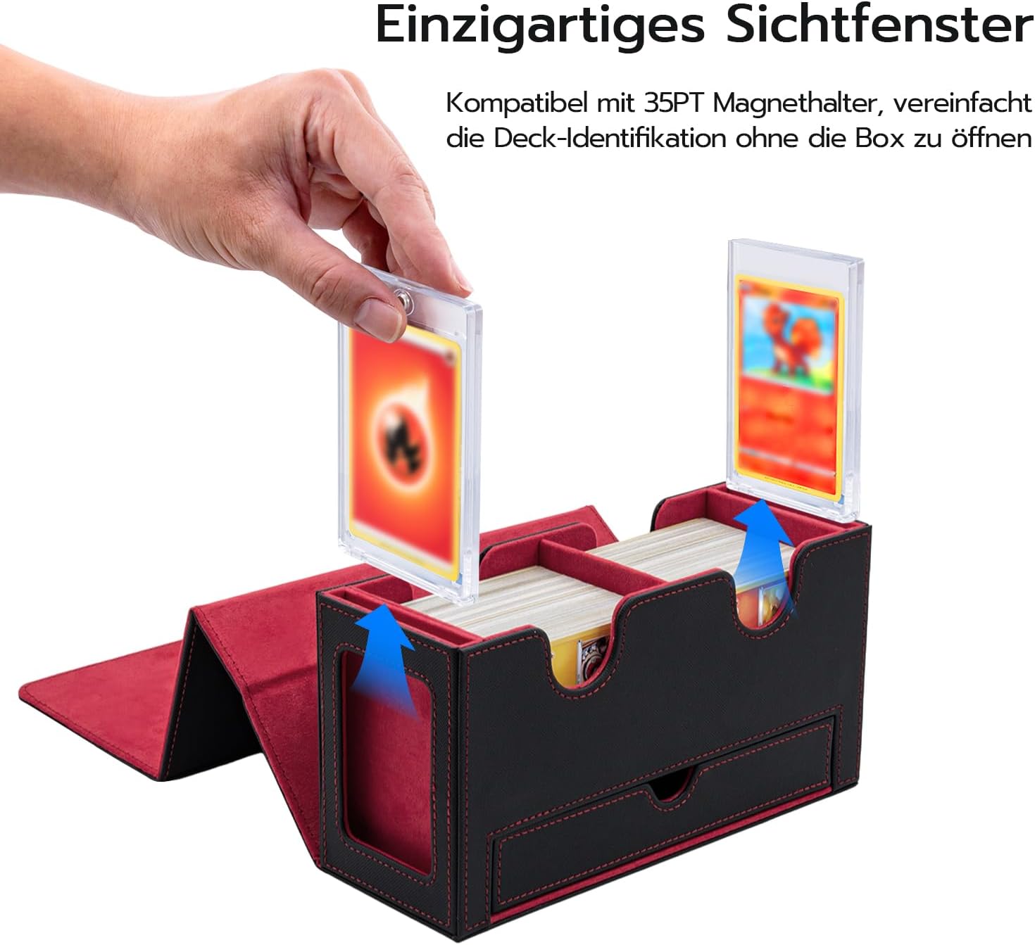 Detalle 2 de Tolesum Doppelschicht Deck Box für MTG: Sammelkartenbox mit Schaufenster & Würfelfach (PU Leder, magnetisch)