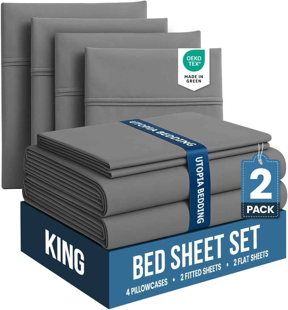 Detalle de Utopia Bedding – 2 komplety pościeli King z mikrofibry, szare, szczotkowane