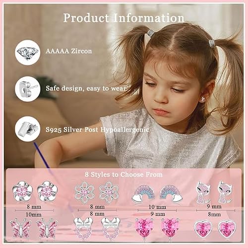 Detalle de EXGOX 925 Sterling Silver Stud Earrings for Women – 8-Pair Gift Set (Hypoallergenic)