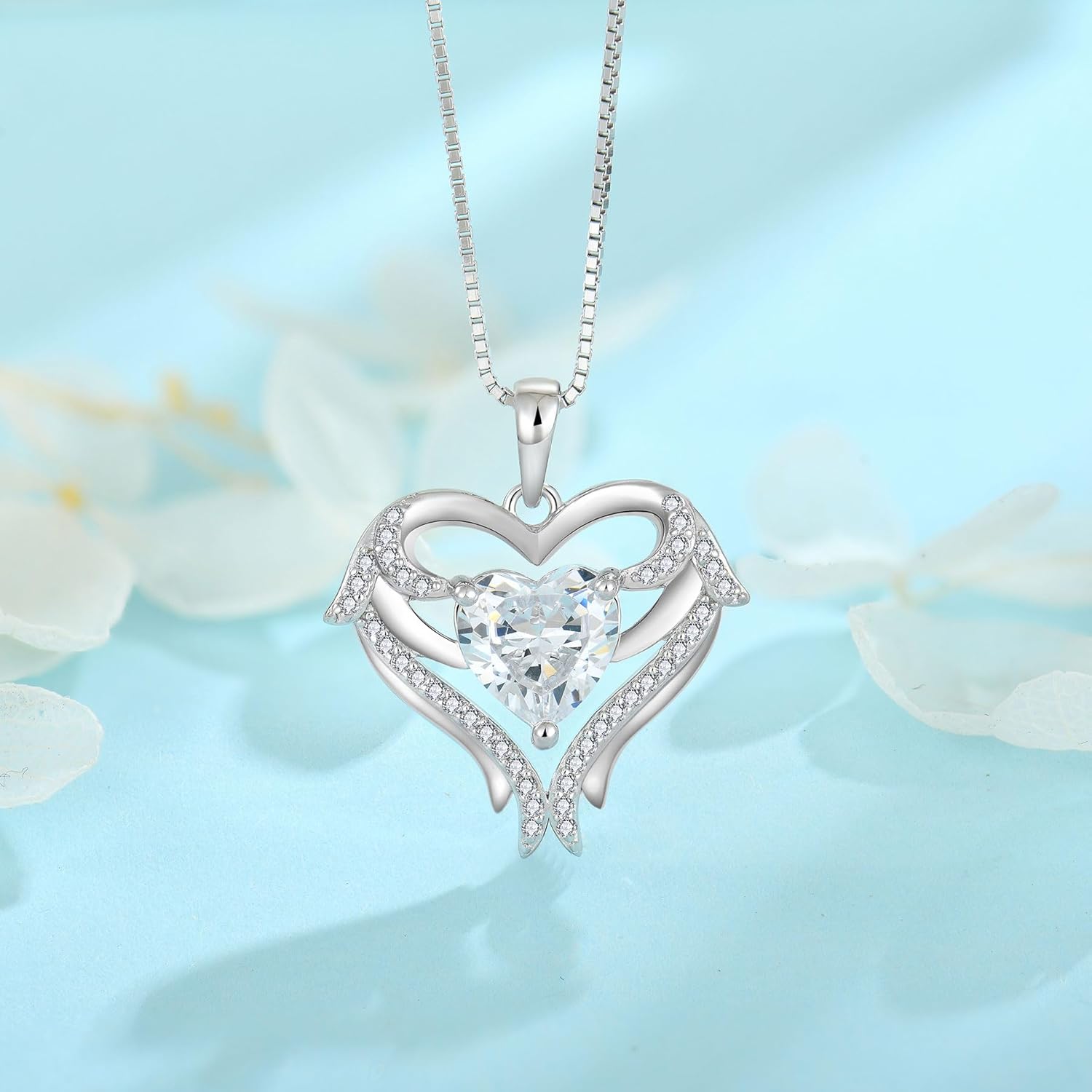 Thumbnail 2 de FJ Herz Engelsflügel Halskette für Damen aus 925 Sterling Silber mit Geburtsstein