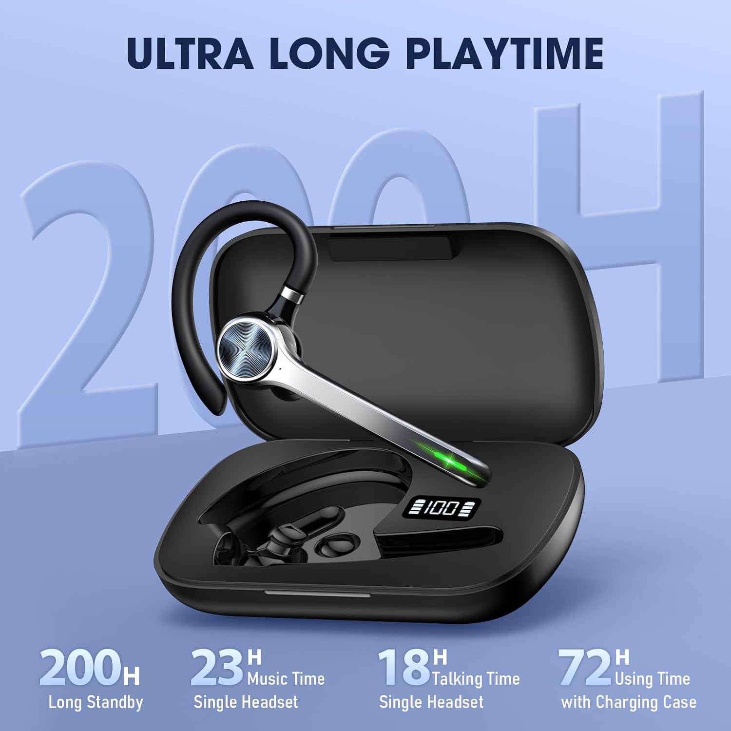 Detalle de Ngsod Bluetooth Headset with Mic, Wireless Earpiece Noise Canceling, 500mAh Charging Case (72H Talking Time Support)