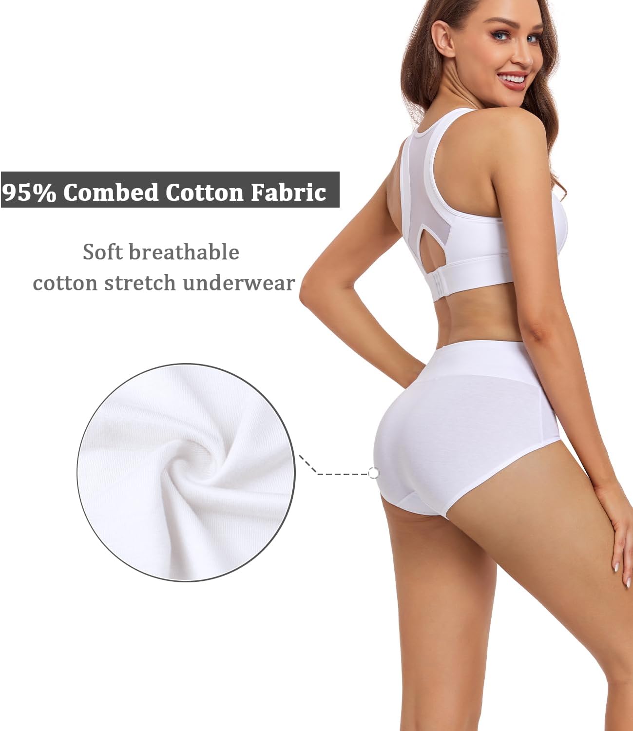 Detalle de Wirarpa Women's High Waisted Cotton Panties — 5 Pack, Full Coverage Briefs