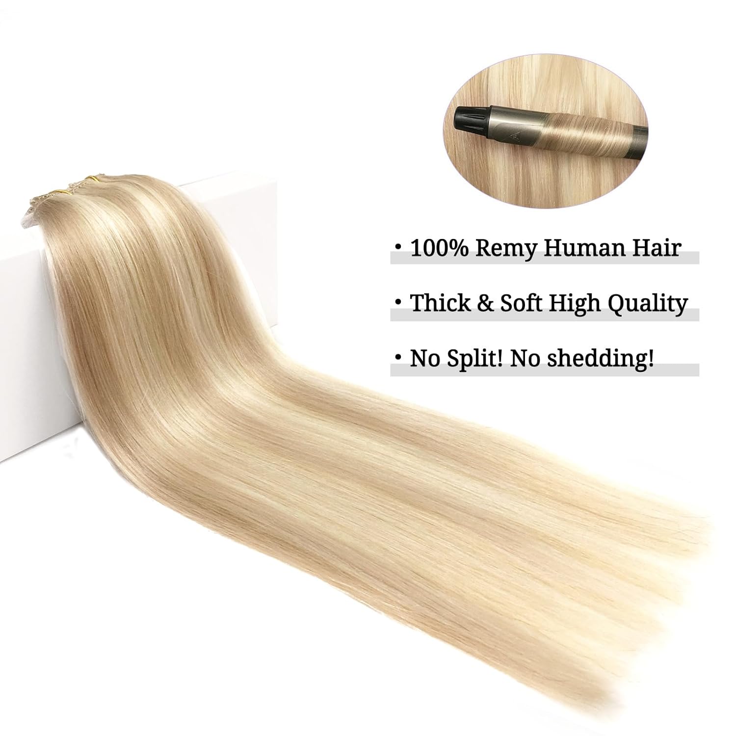 Thumbnail 4 de DOORES Clip-in Human Hair Extensions Balayage Dark Blonde to Bleached Blonde, 120g, 7 Pieces, 18-Inch Straight Thick Hair