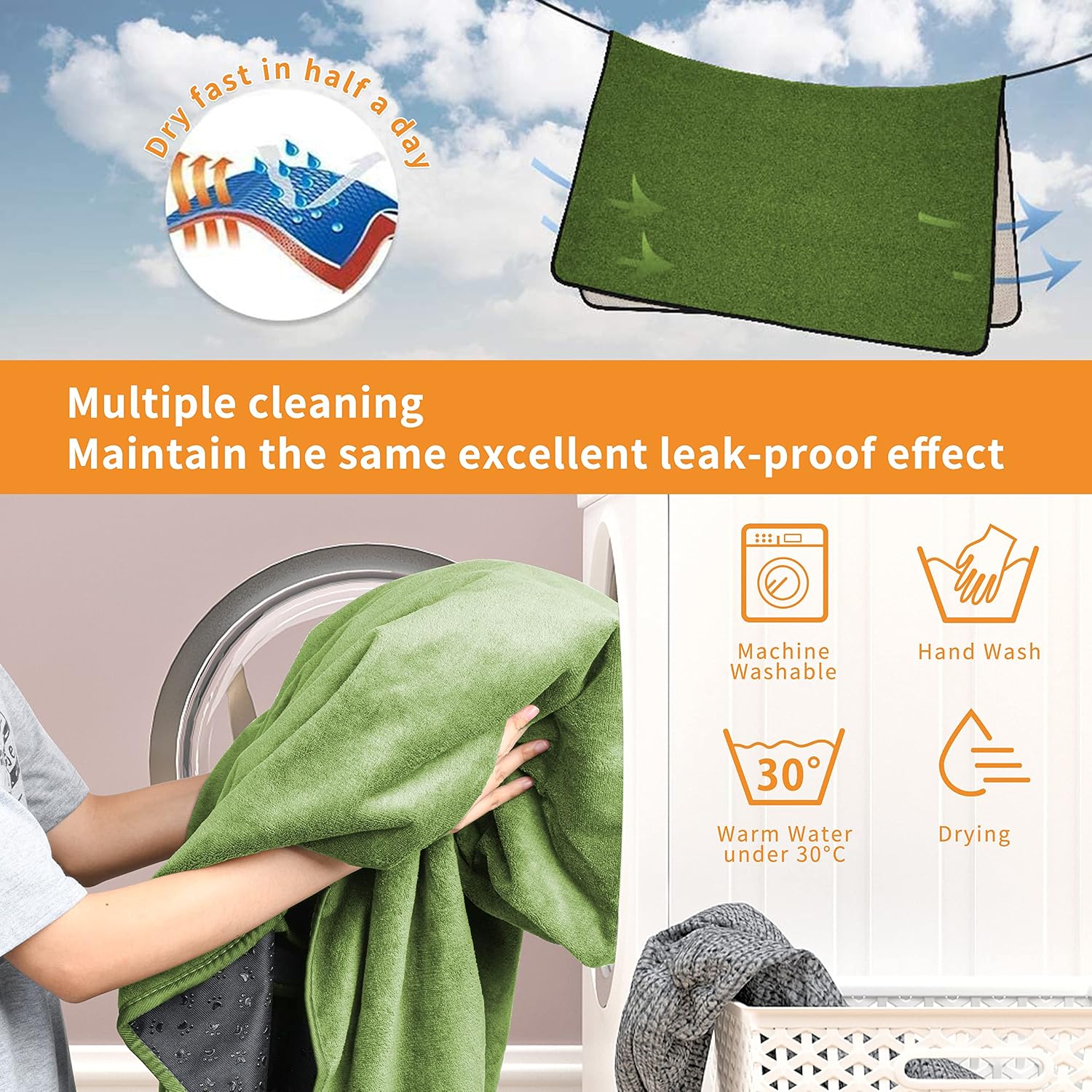 Thumbnail 2 de 2 Packs Washable Dog Puppy Pads 100x70cm Grey Green