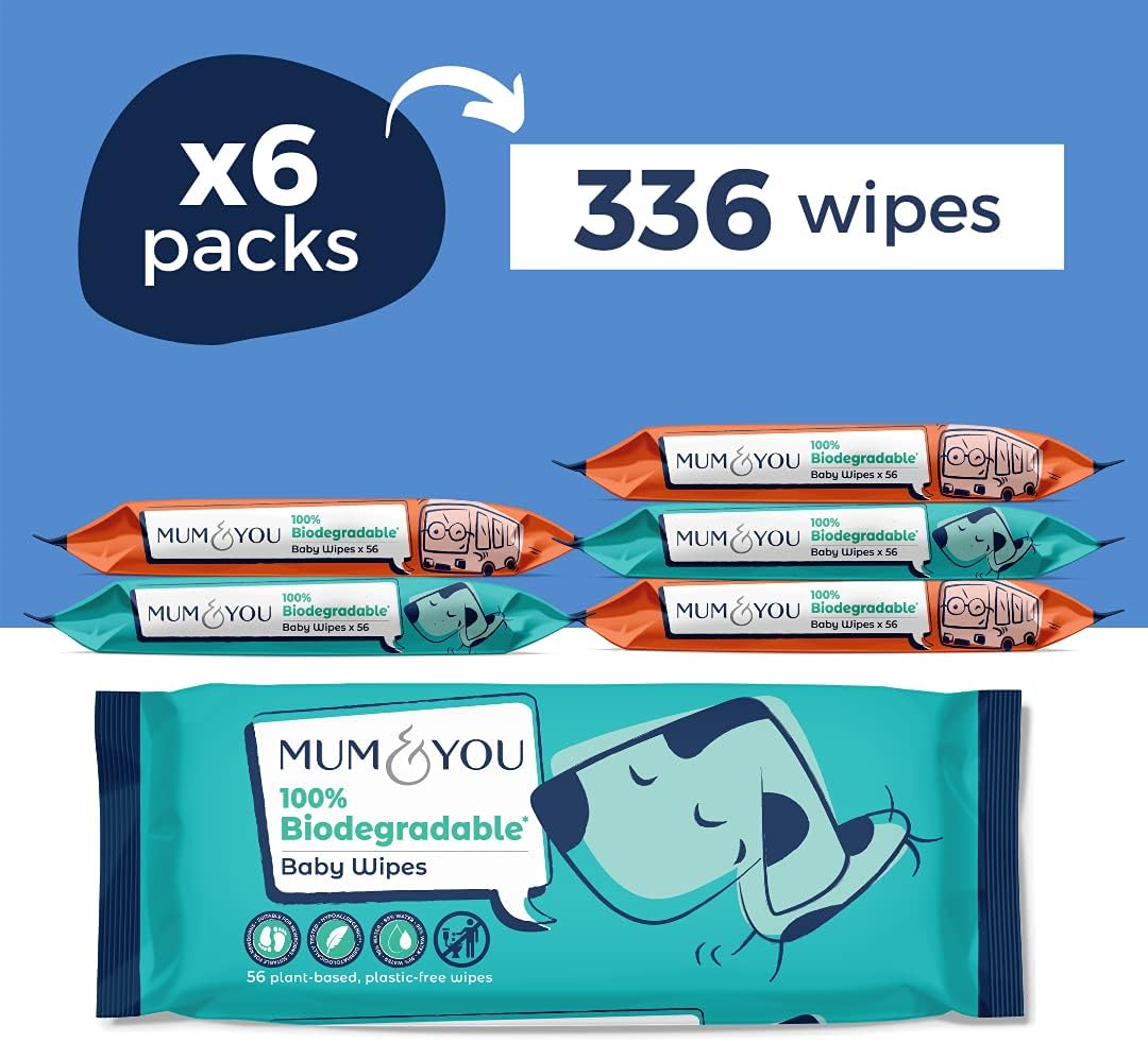 Detalle 2 de Mum & You Baby Wipes (99.4% Water) – Biodegradable, Fragrance-Free & Hypoallergenic, 336 Newborn Wipes (6 x 56)