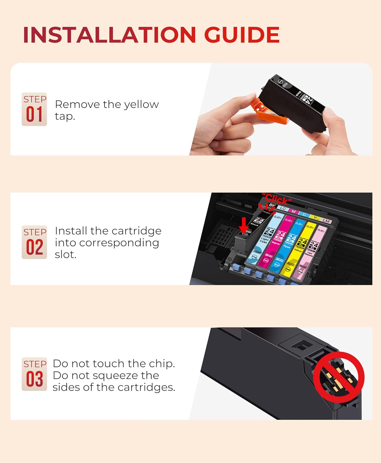 Detalle de Ejet 24XL Replacement Ink Cartridge Pack for Epson 24XL (14-Pack) - Black, Cyan, Magenta, Yellow and Light Variants
