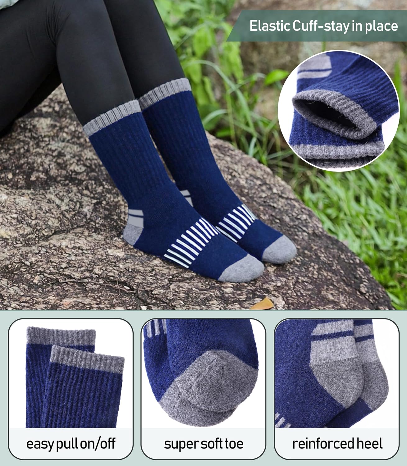 Detalle de Yebing Merino Wool Hiking Socks for Women, 5-Pair Cushioned Crew Set