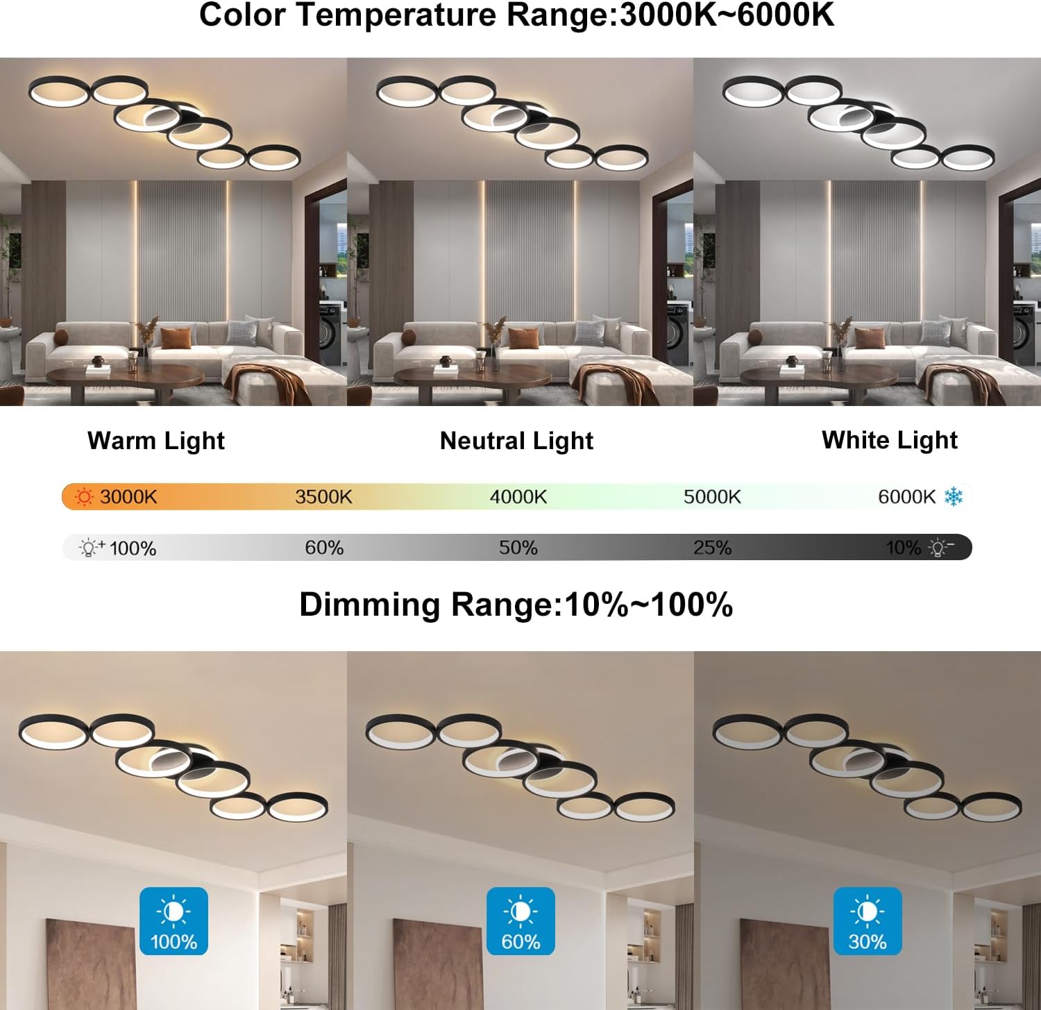 Detalle de LED Deckenleuchte Schwarz 113 cm mit Dimmfunktion