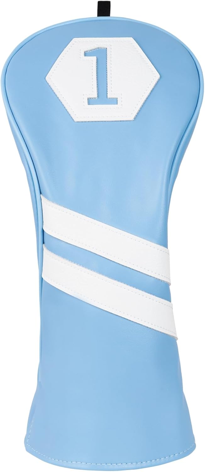 Golf Club Wood Head Covers for Driver, Fairway and Hybrid – Light Blue PU Leather