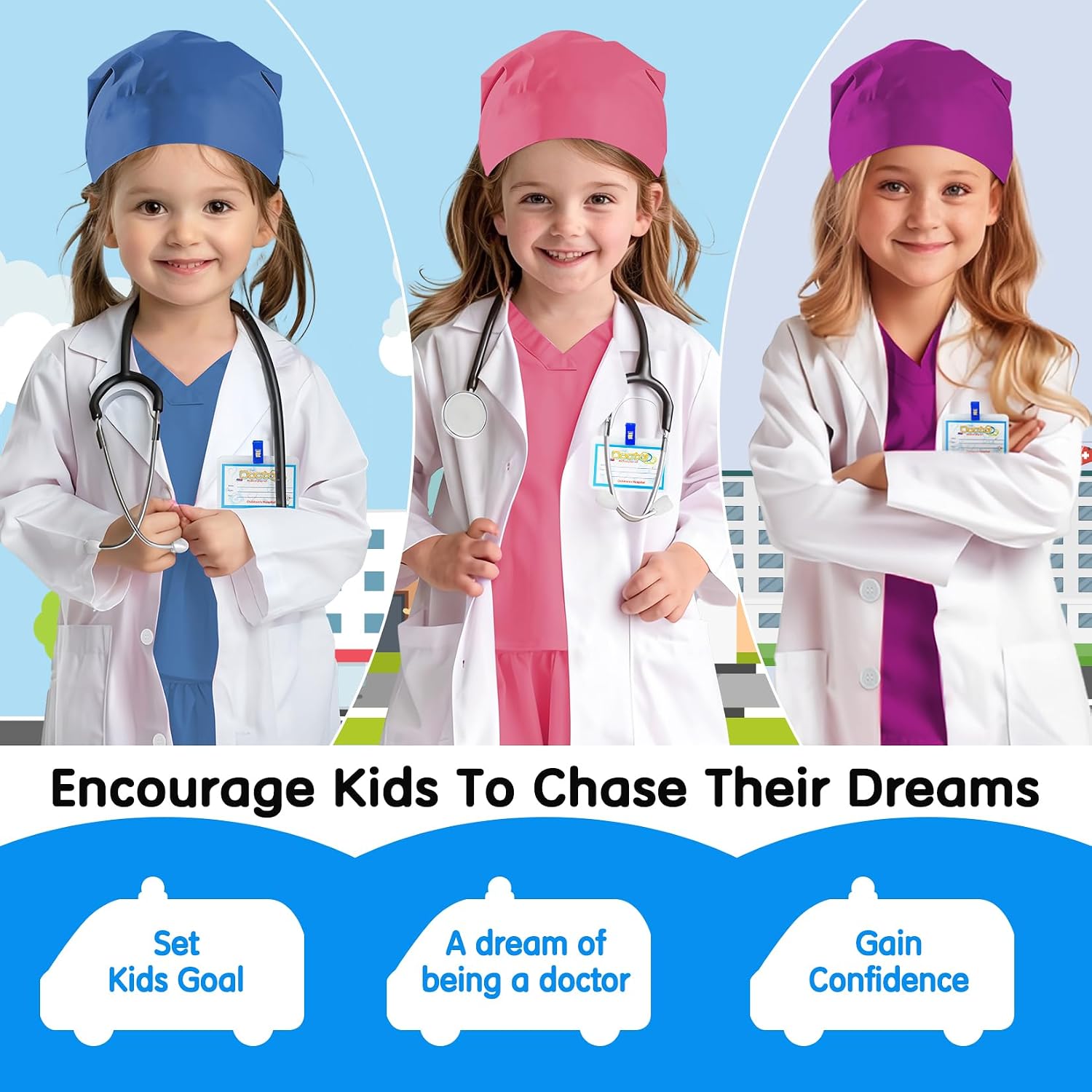 Detalle 2 de COTATERO CO-BL-CO-7P Kids Doctor Scrubs Costume, 7-Piece Set