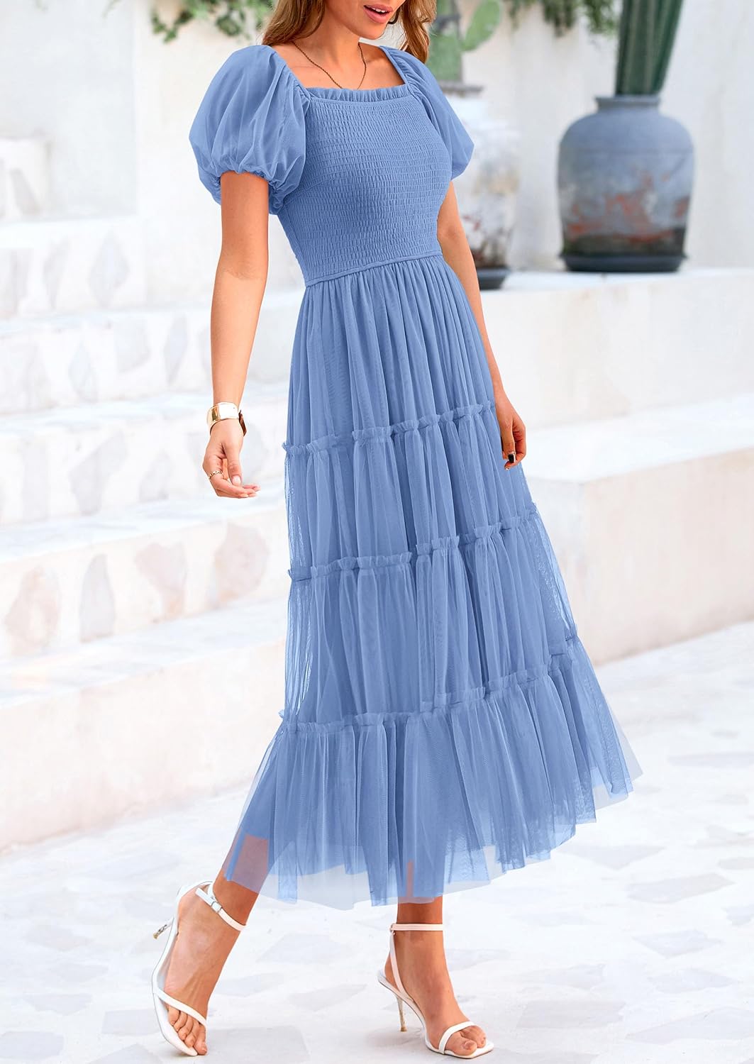 Detalle de PRETTYGARDEN Women's Smocked Midi Tulle Dress