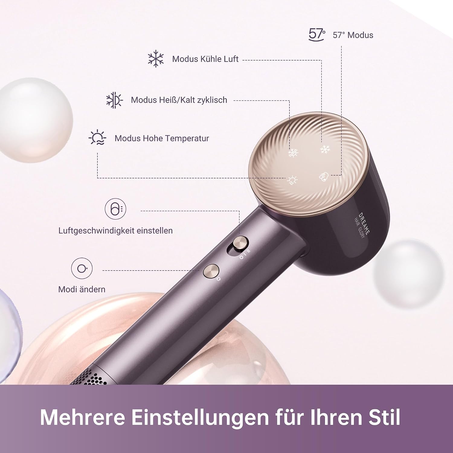 Detalle de DREAME Glory Combo Haartrockner – Profi-Luftstrom trifft Präzision