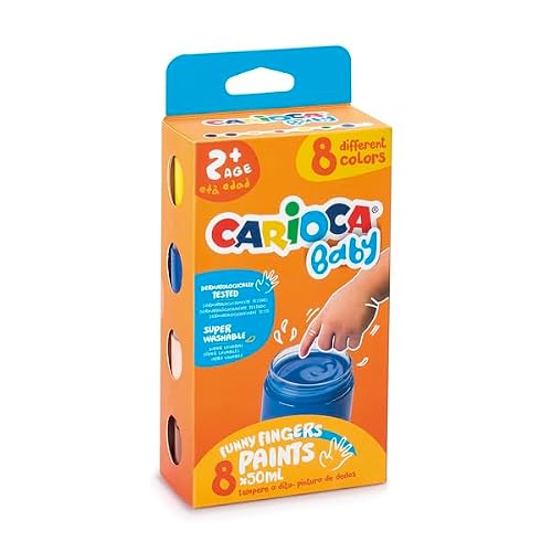 Detalle 1 de CARIOCA Tempera a Dita Baby – Set da 8 colori lavabili da 50 ml per bambini 2+