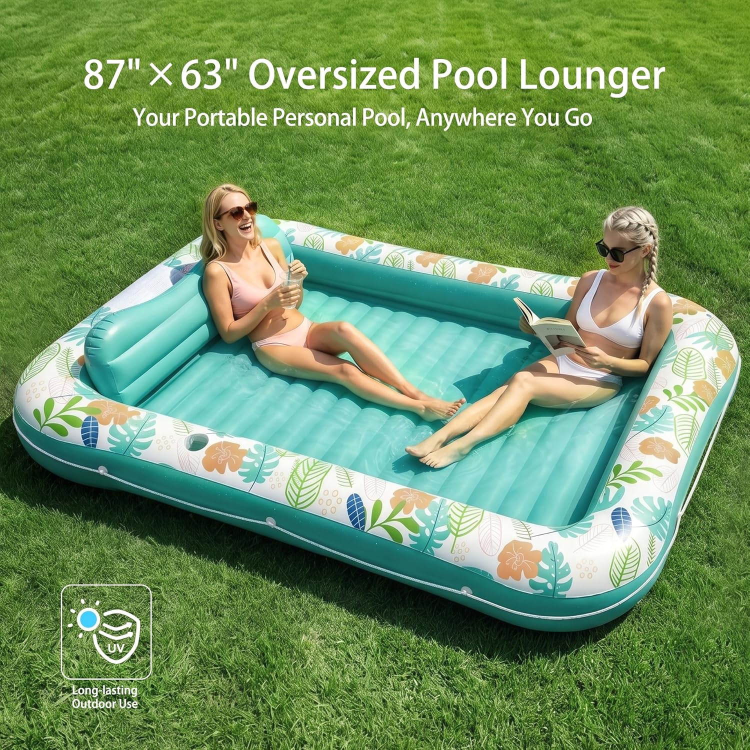 Thumbnail 1 de Inflatable Tanning Pool Lounger Float by Stonful — 87" x 63" with Pillow, Cup Holder, and Water-Filled Comfort