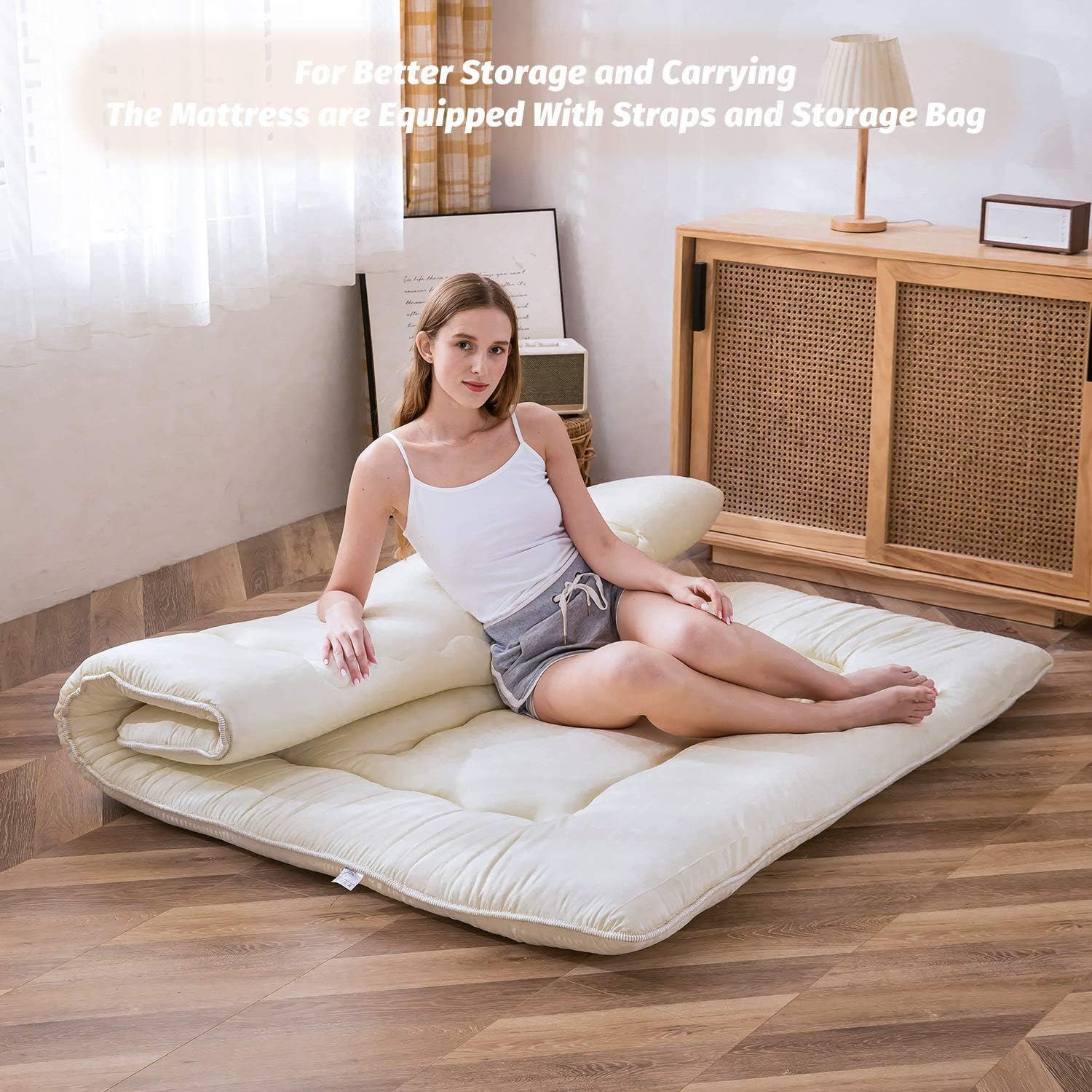 Thumbnail 1 de MAXYOYO Futon Mattress (Off-White) – extra thick folding Japanese floor mattress topper for single sleepers