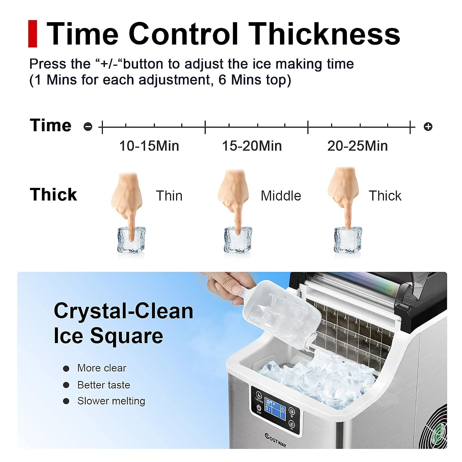 Thumbnail 6 de COSTWAY Countertop Ice Maker, 40 lb/24h, Self-Cleaning with LCD Controls